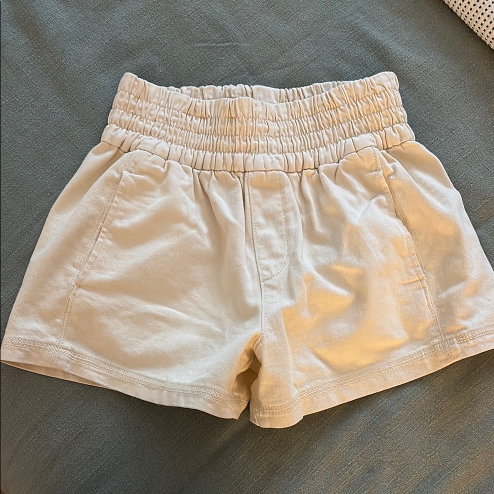 Cream Elastic Waist Shorts